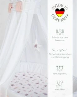 Mionido Stubenwagen Maxi Natur Pyjamabär Rosa Mit Garnierung, Matratze Und Matratzenbezug -Roba || Pinolino || Träumeland Verkäufe 0300 23 14