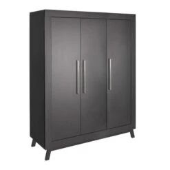 Schardt Miami Black Kleiderschrank - 3T Dekor Schwarz, Massiver Fuß