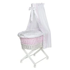 Schardt Babsi Stubenwagen Buche Weiß Mit Textiler Ausstattung Herzchen Rosa