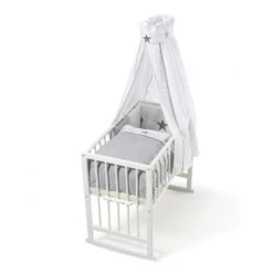 Schardt Multifunktionswiege 5 In 1 Buche Massiv Weiß Lackiert Mit Textiler Ausstattung Stern Grau