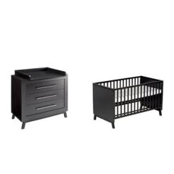 Schardt Miami Black Sparset Inkl. Umbauseiten Babybett & Wickelkommode