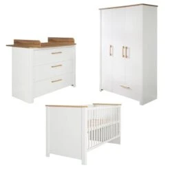 Roba Ava Kinderzimmer 3T Weiß/natur Bett, Wickelkommode, Schrank