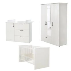 Roba Sylt Kinderzimmer 3T Weiß Bett, Wickelkommode, Schrank