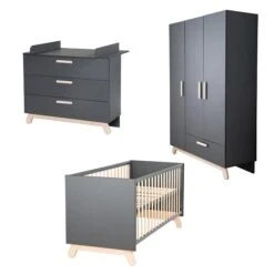 Roba Jara Kinderzimmer 3T Anthrazit Bett, Wickelkommode, Schrank