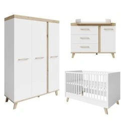 Roba Smile Kinderzimmer 3T Weiß Bett, Wickelkommode, Schrank