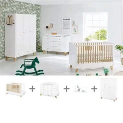 Pinolino Pan Kinderzimmer Extrabreit Groß 3türig Inkl. Wandregal Edelmatt Weiß/Eiche Klar Lackiert