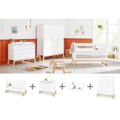 Pinolino Bridge Kinderzimmer Breit Groß - 3T Inkl. Wandregal Weiß/Esche Klar Lackiert