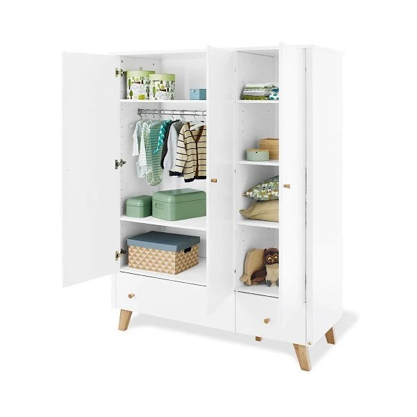 Pinolino Pan Kleiderschrank Groß 3T, 2S MDF Weiß / Eiche Massiv - Zum Toppreis 2 Pinolino Pan Kleiderschrank Groß 3T, 2S MDF Weiß / Eiche Massiv - Zum Toppreis – Bild 2