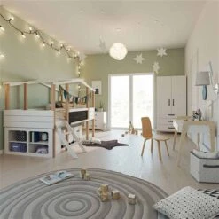 Nature Kid Cory Kinderzimmer Weiß/natur 8-teilig Mit Hausbett 90 X 200 Cm, Dach & Schreibtisch