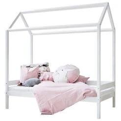 Hoppekids ECO Comfort Hausbett Weiß Kinderbett In 70 X 160 Cm - Mit Hausdach -Roba || Pinolino || Träumeland Verkäufe 30 0008 32 07m pink 1