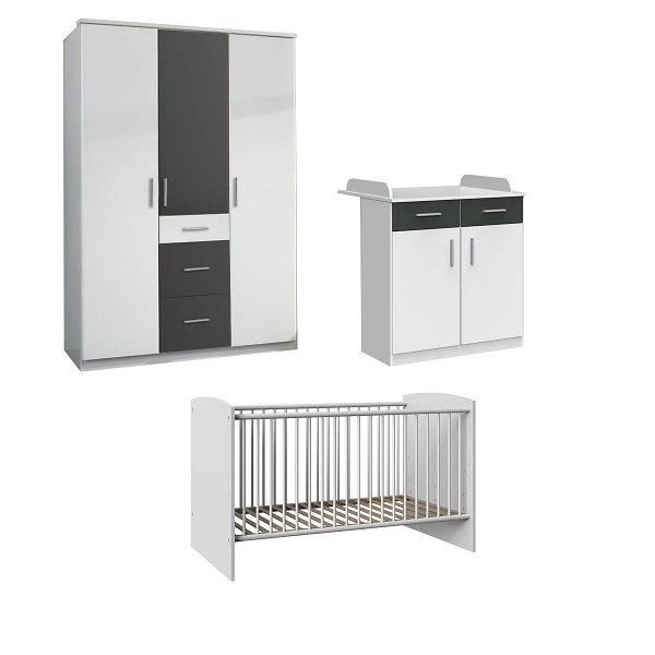 Wimex Joker Babyzimmer 3-teilig Schrank 3-türig Weiß / Graphit 1 Wimex Joker Babyzimmer 3-teilig Schrank 3-türig Weiß / Graphit