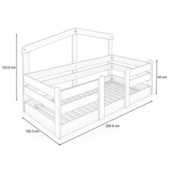 Nature Kid My House Hausbett Natur/grau 90 X 200 Cm -Roba || Pinolino || Träumeland Verkäufe 466044 bergamo bett skizze1 1