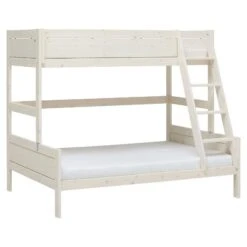 LIFETIME Etagenbett Family Kiefer Whitewash 90/140 Cm, Deluxe-Lattenrost