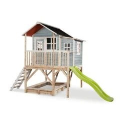 EXIT TOYS EXIT Loft 550 Holzspielhaus - Blau Klares Design - Mit Sandkasten, Rutsche & Anbau