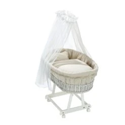 Alvi Birthe Stubenwagen Weiß Komplettset Matratze, Himmelstange Und Garnitur Starfant