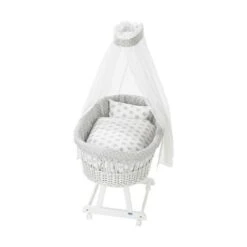 Alvi Birthe Stubenwagen Weiß Komplettset Stars Incl. Matratze, Himmelstange Und Garnitur