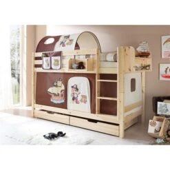 Ticaa Marcel Etagenbett Kiefer Natur Massivholz - Vorhang-Dessin Wählbar