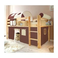 Ticaa Malte Hochbett Kiefer Natur Massivholz - Vorhang-Dessin Wählbar