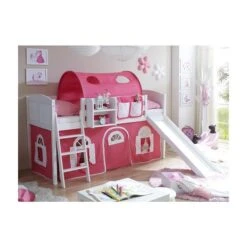 Ticaa Ekki Rutschbett Kiefer Weiß Massivholz - Vorhang-Dessin Wählbar