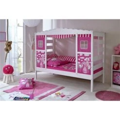 Ticaa Hausbett Horse Rosa Kiefer Weiß Massivholz - Dessin: Horse Rosa