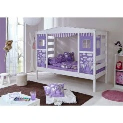 Ticaa Hausbett Horse Lila Kiefer Weiß Massivholz - Dessin: Horse Lila