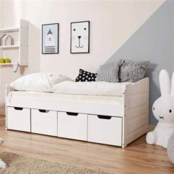 Ticaa Sofabett MINI Micki Mit 4er Schubkästen Massivholz - 80x160 Cm - Inkl. Matratze