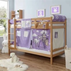 Ticaa Rene Etagenbett Buche Natur A1 Massivholz - Vorhang-Dessin Wählbar