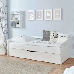 Ticaa Sofabett Micki Buche Weiß Mit Zusatzbett Massivholz - 90x200 Cm