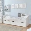 Ticaa Einzelbett Leni Weiß Mit 5er Schubkästen Massivholz - 90x200 Cm
