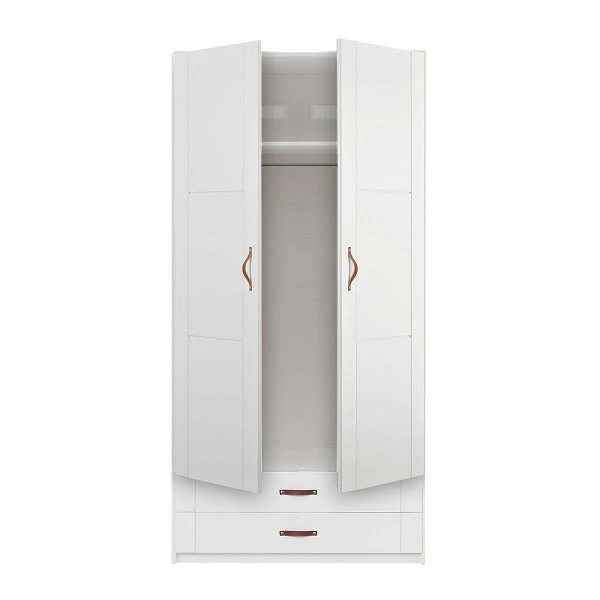 LIFETIME Schrank 100 Cm, 2 Türen, 2 Schubladen Whitewash, Massivholz, Ohne Griffe 2 LIFETIME Schrank 100 Cm, 2 Türen, 2 Schubladen Whitewash, Massivholz, Ohne Griffe – Bild 2