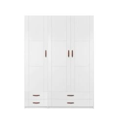 LIFETIME Schrank 150 Cm, 3 Türen, 4 Schubladen Weiß, Massivholz, Ohne Griffe