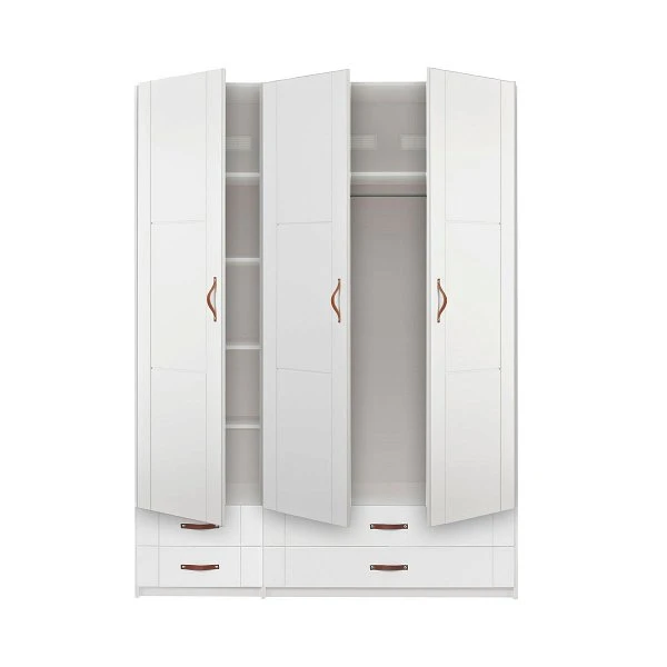 LIFETIME Schrank 150 Cm, 3 Türen, 4 Schubladen Whitewash, Massivholz, Ohne Griffe 2 LIFETIME Schrank 150 Cm, 3 Türen, 4 Schubladen Whitewash, Massivholz, Ohne Griffe – Bild 2