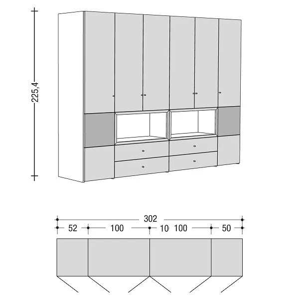 Now! Wardrobes By Hülsta Kombination 12 225,4x302x59 Cm | Kernnussbaum/Lack-Hochglanz-grau 2 Now! Wardrobes By Hülsta Kombination 12 225,4x302x59 Cm | Kernnussbaum/Lack-Hochglanz-grau – Bild 2