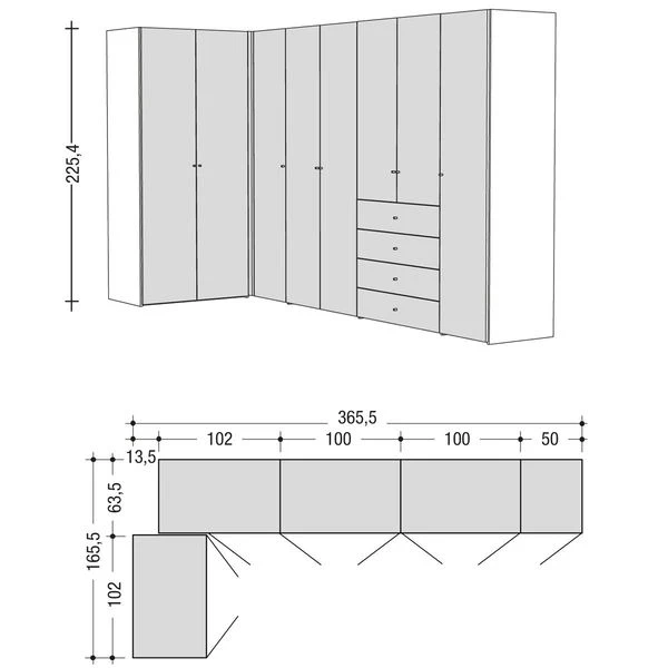 Now! Wardrobes By Hülsta Kombination 14 225,4x165,5/365,5x59 Cm | Lack-weiß/Kernnussbaum 2 Now! Wardrobes By Hülsta Kombination 14 225,4x165,5/365,5x59 Cm | Lack-weiß/Kernnussbaum – Bild 2