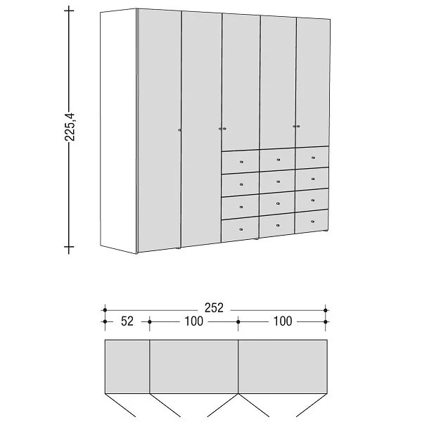Now! Wardrobes By Hülsta Kombination 11 225,4x252x59 Cm | Lack-grau/Natureiche/Hochglanz 2 Now! Wardrobes By Hülsta Kombination 11 225,4x252x59 Cm | Lack-grau/Natureiche/Hochglanz – Bild 2