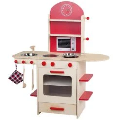 Roba Spielküche Natur/rot Mit Herd, Spüle, Wasserhahn & Regal