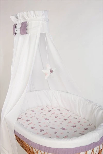 Mionido Stubenwagen Maxi Natur Pyjamabär Flieder Mit Garnierung, Matratze Und Matratzenbezug 2 Mionido Stubenwagen Maxi Natur Pyjamabär Flieder Mit Garnierung, Matratze Und Matratzenbezug – Bild 2