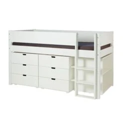 Manis-h Halbhohes Bett ARN 90x200 Cm Einfarbig Inkl. Kommoden & Regal - 20 Farben Wählbar