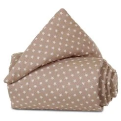 Babybay Nestchen Organic Cotton Für Maxi, Boxspring Und Comfort Hellbraun, Mit Sternen Weiß