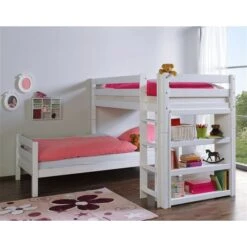 Relita BENI L Etagenbett Buche Massiv Weiß Inklusive Regal - Zu 2 Einzelbetten Umbaubar