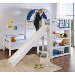 Relita BENI L Etagenbett Buche Massiv Weiß Inklusive Regal - Zu 2 Einzelbetten Umbaubar -Roba || Pinolino || Träumeland Verkäufe beni l weiss rutsche delfin gr 1