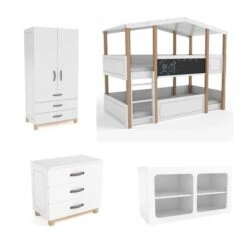 Nature Kid Cory Kinderzimmer Weiß/natur Vierteilig Mit Etagenbett Mit Dach -Roba || Pinolino || Träumeland Verkäufe catania whiteroom etagenbett zimmer weiss gr