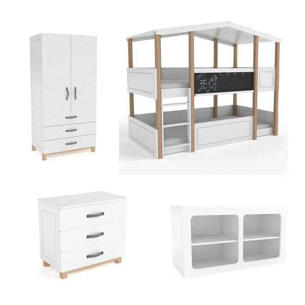 Nature Kid Cory Kinderzimmer Weiß/natur Vierteilig Mit Etagenbett Mit Dach – Bild 8
