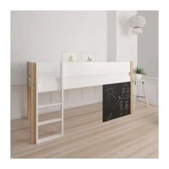 Manis-h Halbhohes Bett DEA 90x200 Cm Pfosten Buche Inkl. Tafel - 20 Farben Wählbar