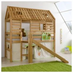 Relita ELIYAS Spielbett Buche Massiv Geölt Mit Rutschenturm - Zum Einzelbett Umbaubar