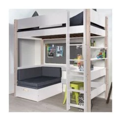 Manis-h Hochbett FENRIS 90x200 Cm, Pfosten Buche Mit Sofamodul - 20 Farben Wählbar