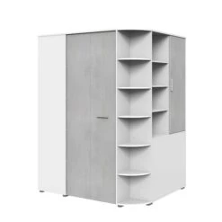 Wimex Joker Eckkleiderschrank Begehbar Weiß / Beton-Nachbildung Lichtgrau