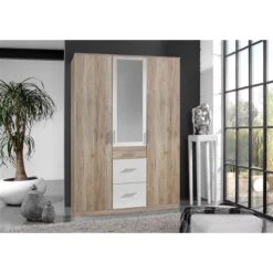 Wimex Joker Kleiderschrank 3-türig Mit Spiegel San Remo-Eiche-Nachbildung / Weiß