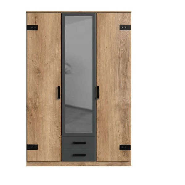 Wimex Liverpool Kleiderschrank 3-türig Plankeneiche-Nachbildung / Graphit 1 Wimex Liverpool Kleiderschrank 3-türig Plankeneiche-Nachbildung / Graphit