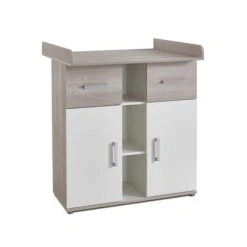 Arthur Berndt Lotti Wickelkommode + Wickelaufsatz Weiß Mit Ulme Silbergrau Dekor